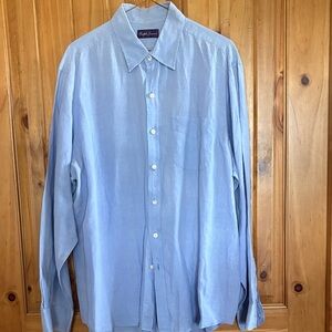 Linen Ralph Lauren Purple Label Men's Light Blue Linen Button Down Shirt